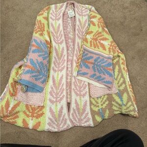 Free People Multicolor Leaf Pattern Cardigan